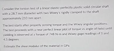 Consider the torsion test of a linear elastic -