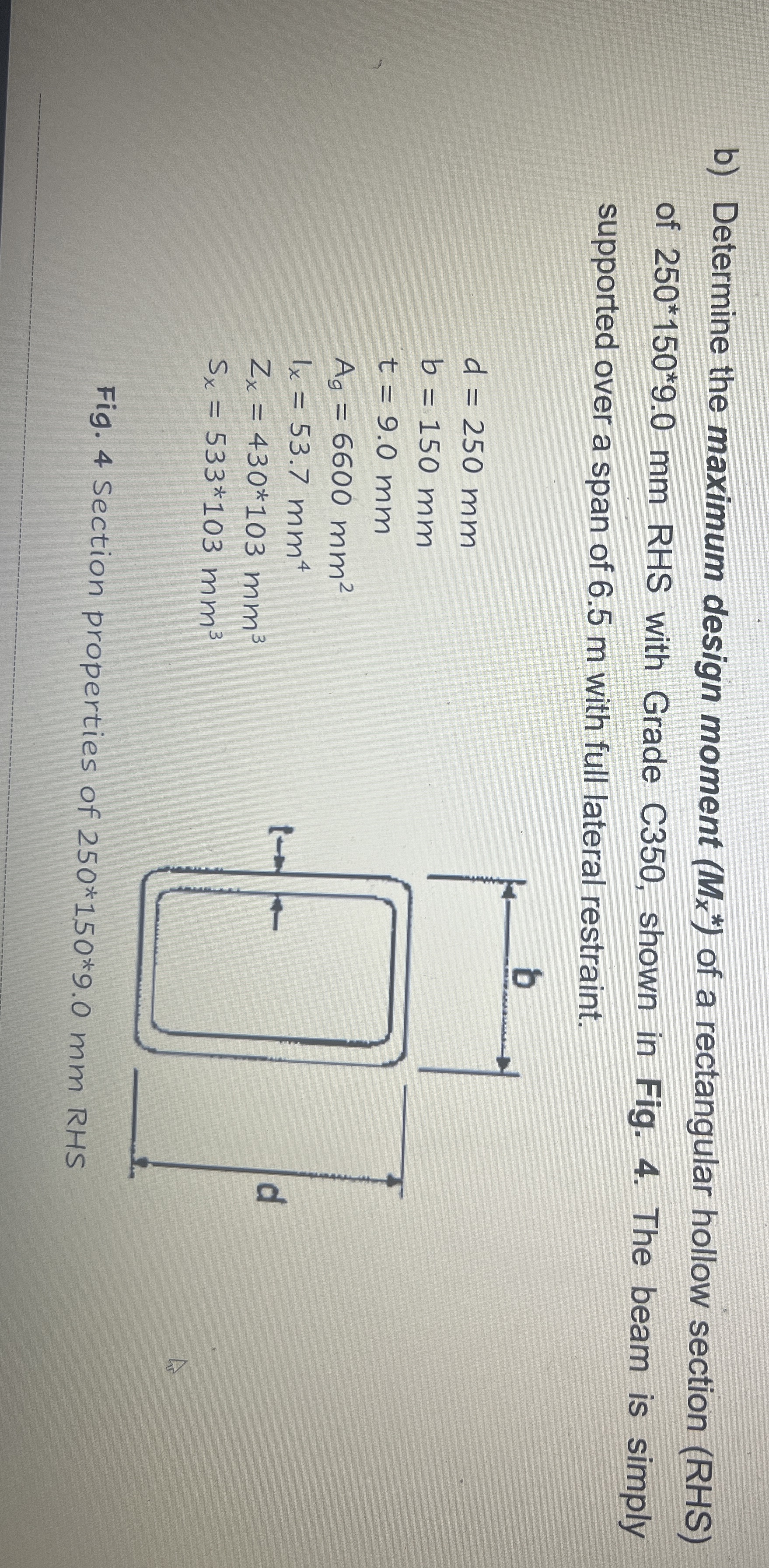 b ) Determine the maximum design moment ( M x * *