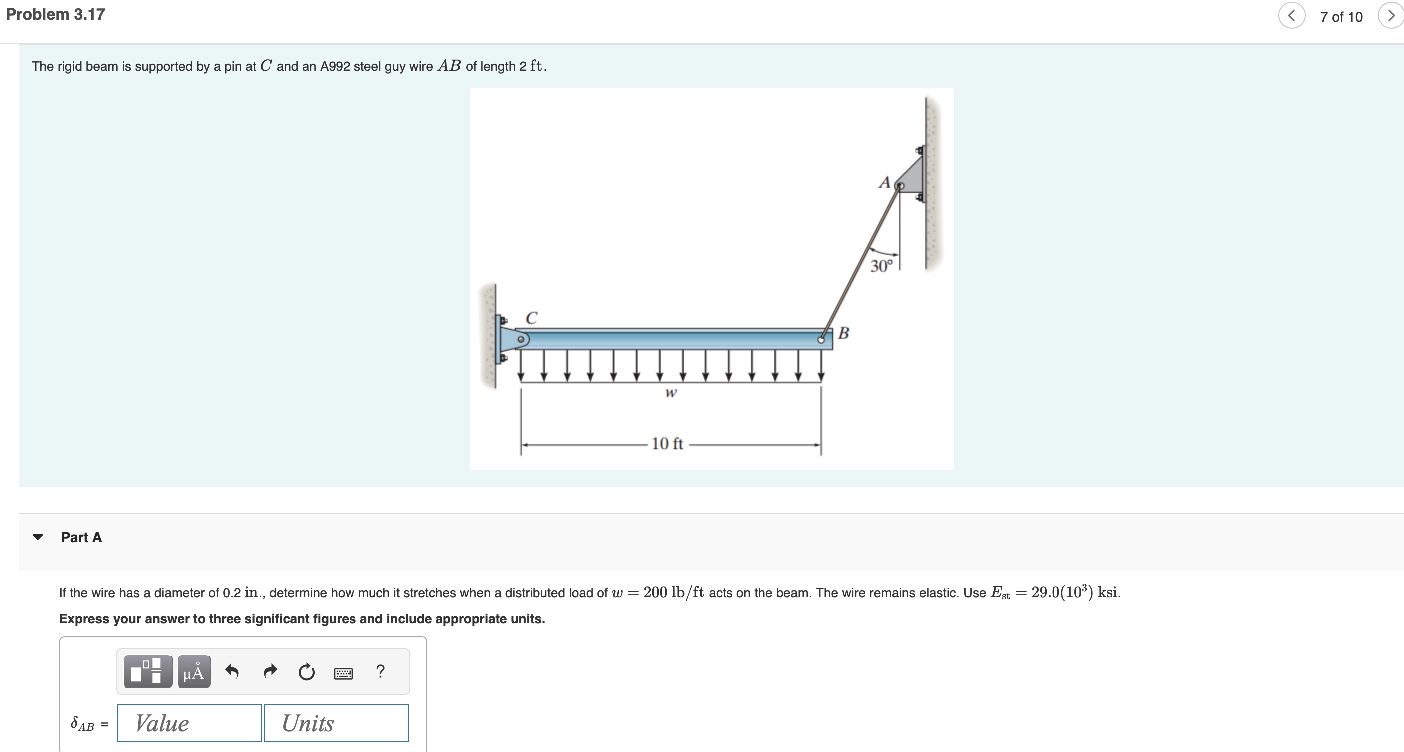 Problem 3 . 1 7 7 of 1 0 The rigid beam is