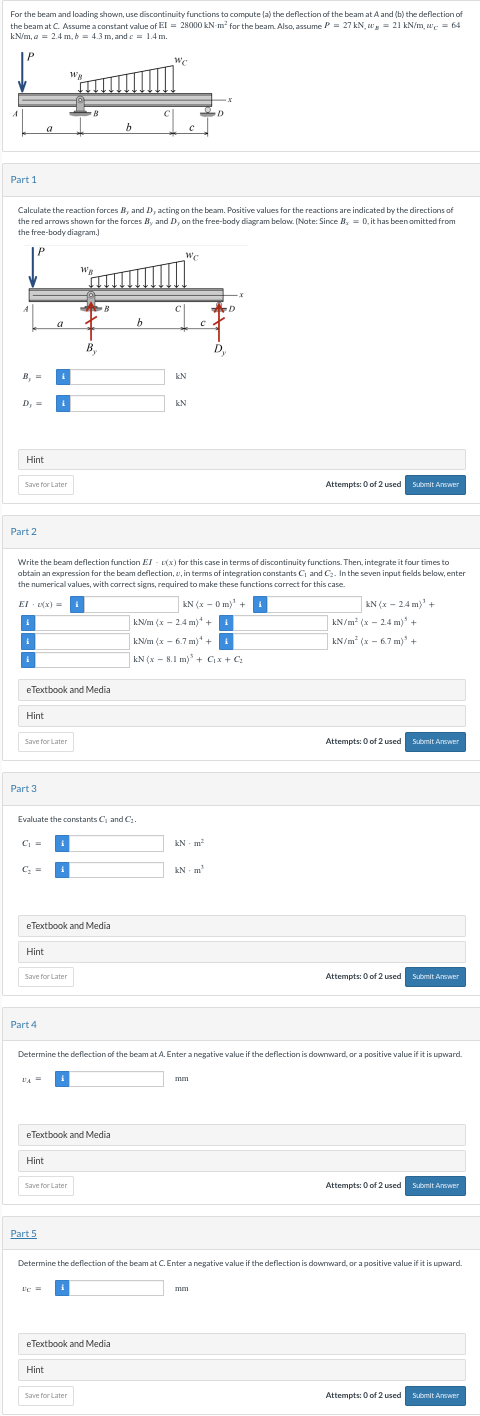 Part 1 Calculate the reaction forces B y and D ,