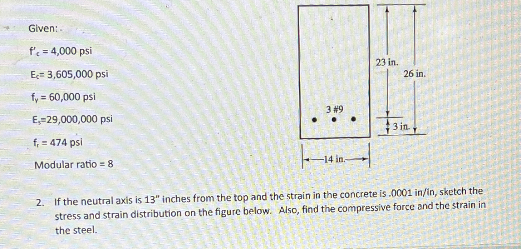 Given: f c ' = 4 , 0 0 0 psi E c = 3 , 6 0 5 , 0