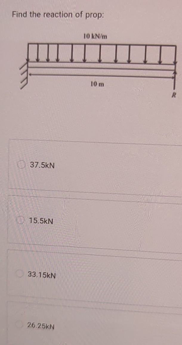 Find the reaction of prop: 3 7 . 5 k N 1 5 . 5 k