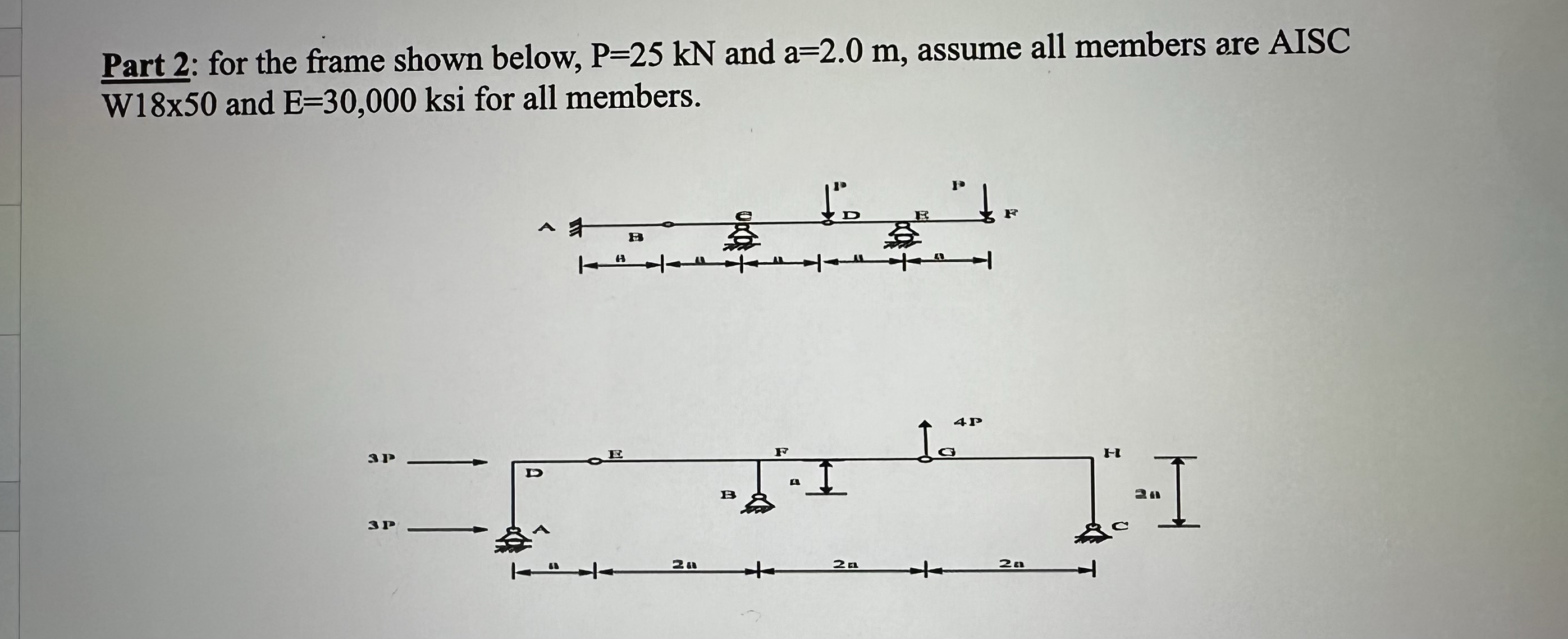 Part 2 : for the frame shown below, P = 2 5 k N