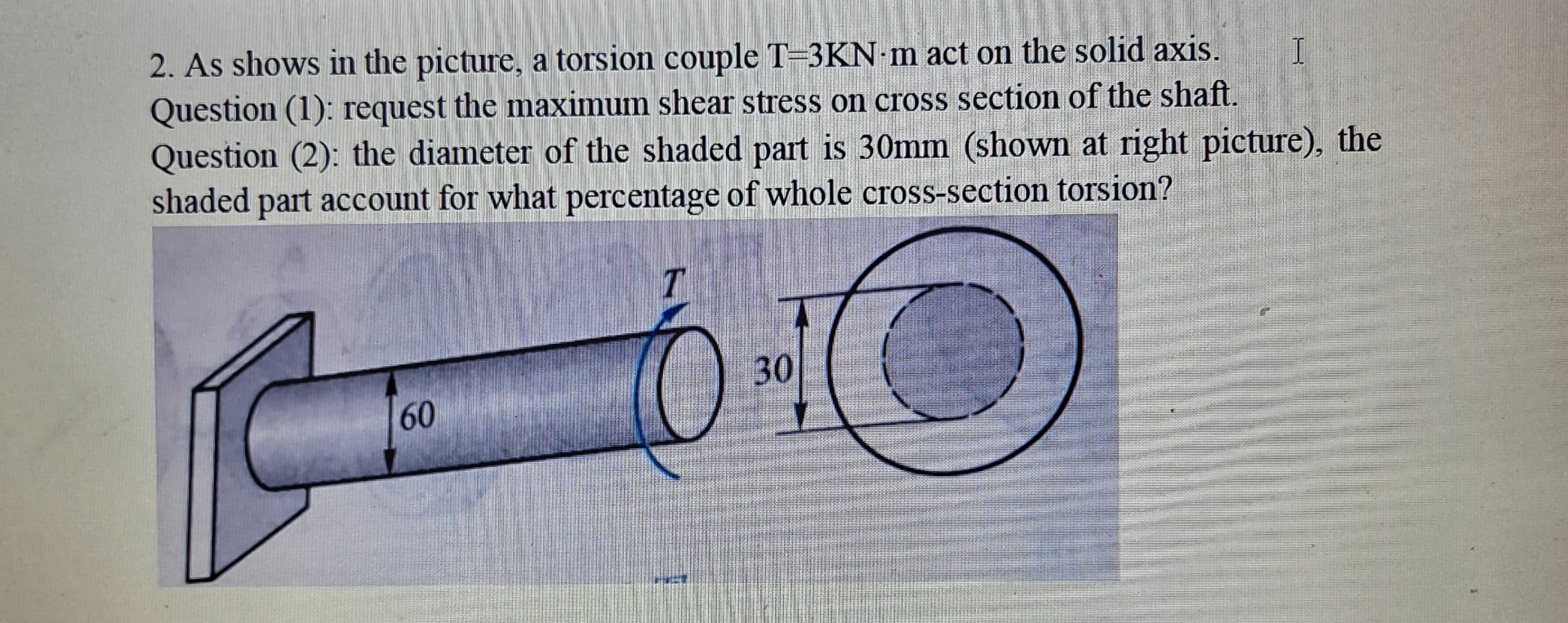 As shows in the picture, a torsion couple T = 3 K