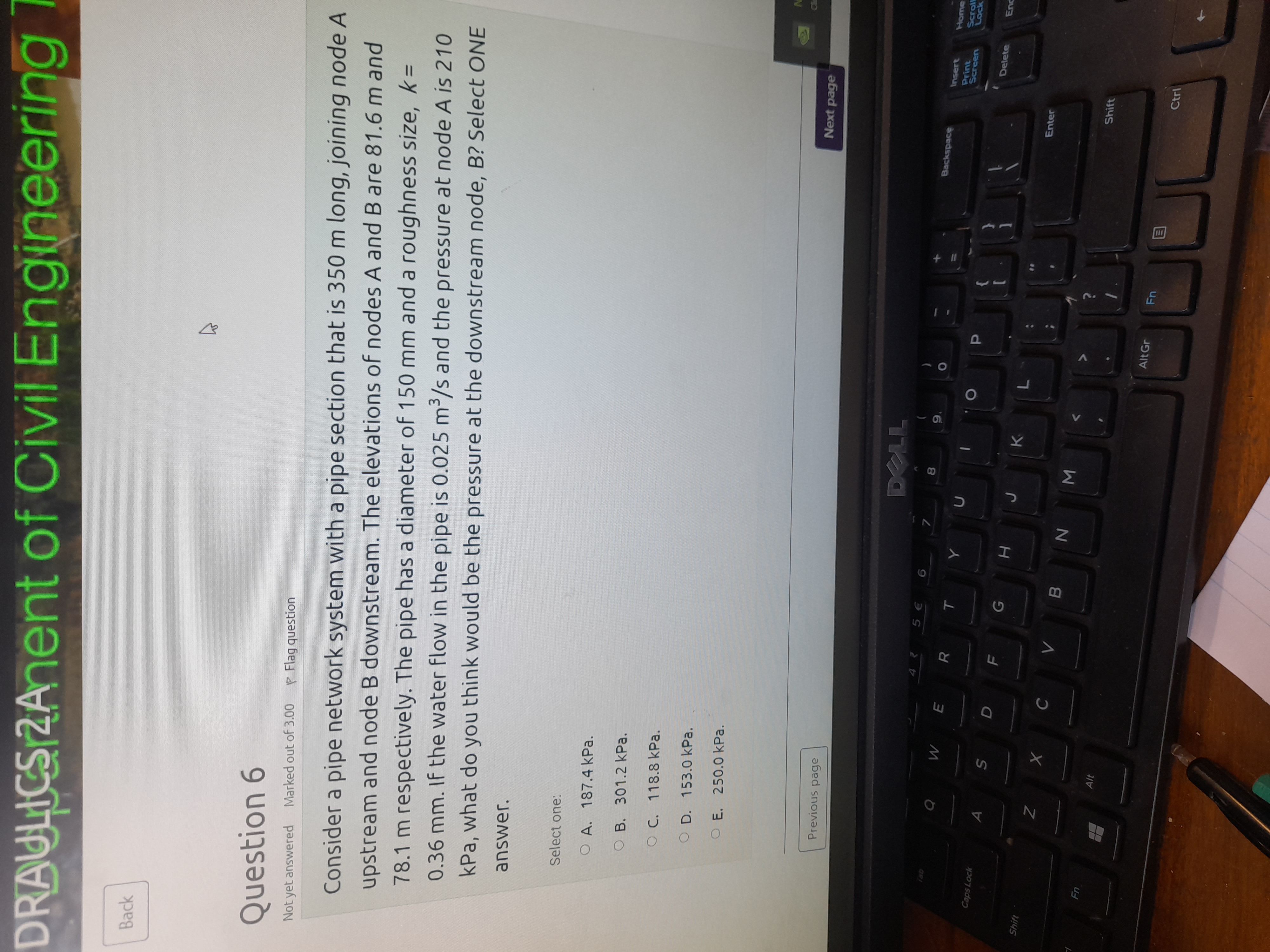 Consider a pipe network system with a pipe