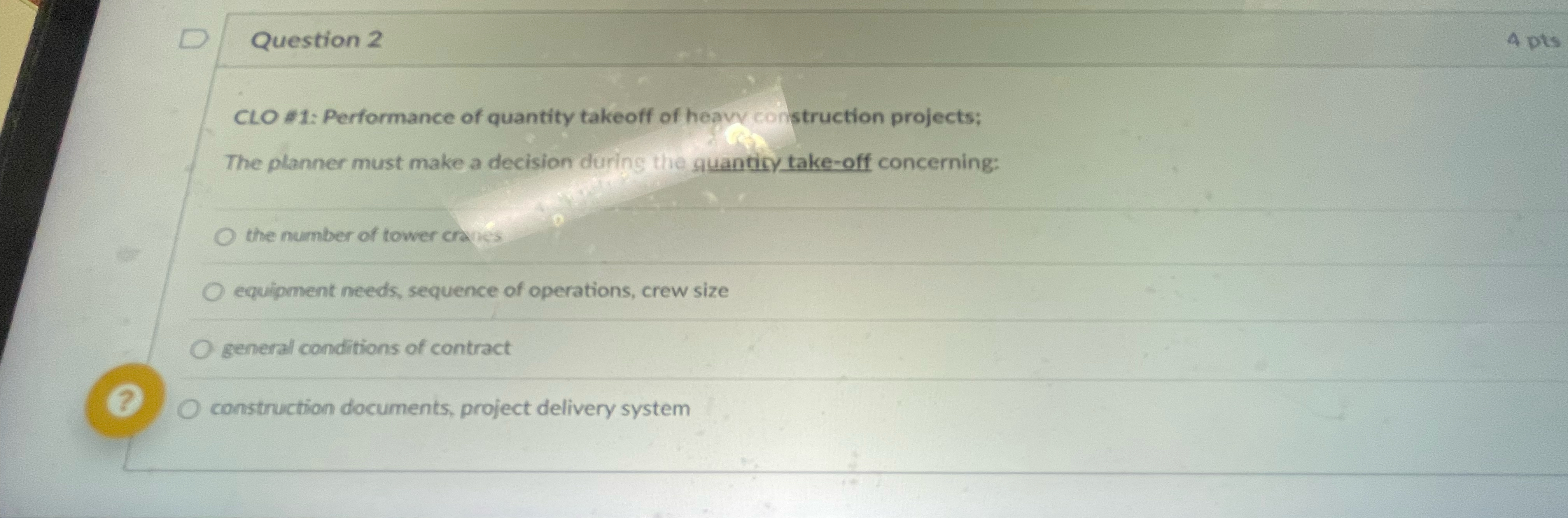 Question 2 CLO 1 : Performance of quantity