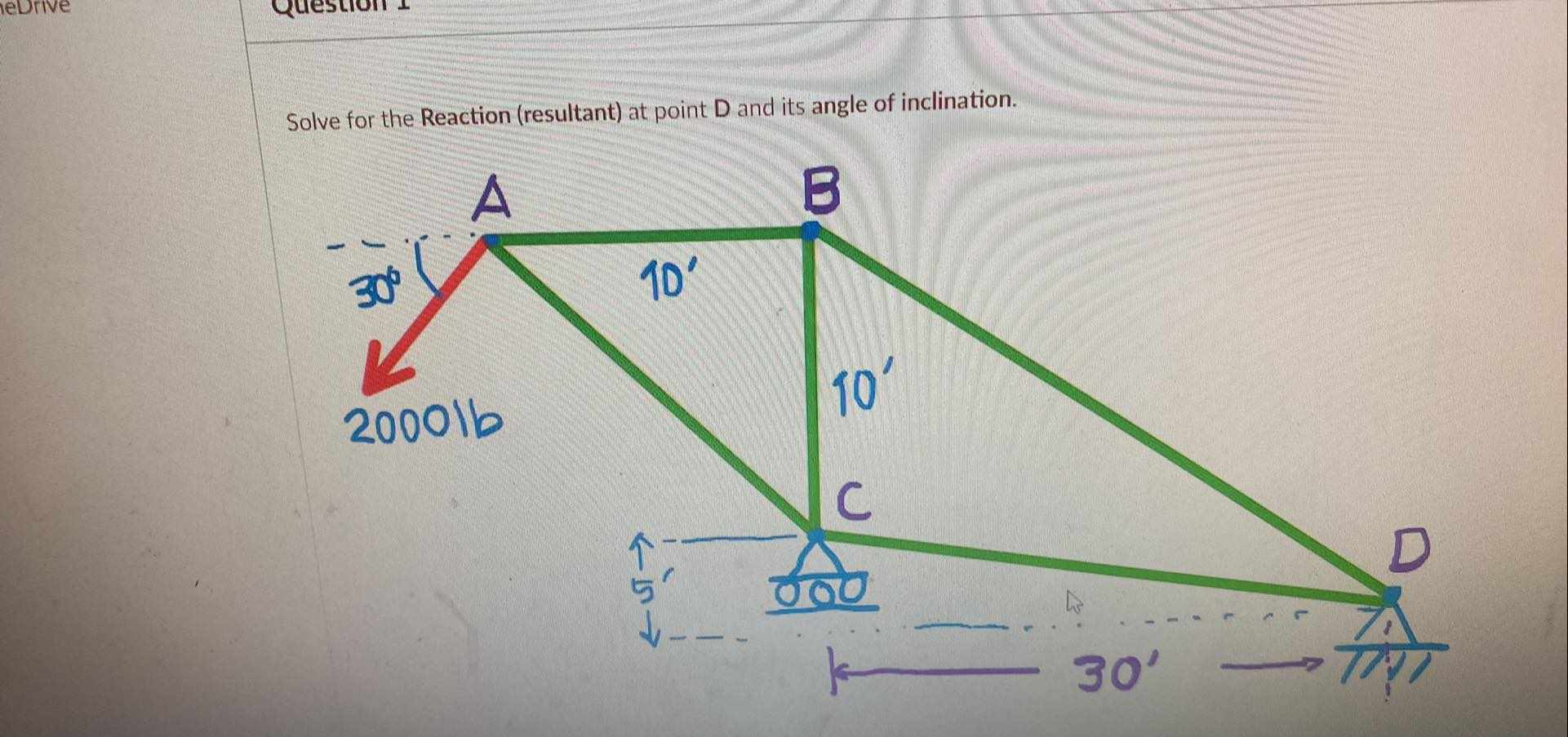 Solve for the Reaction ( resultant ) at point D