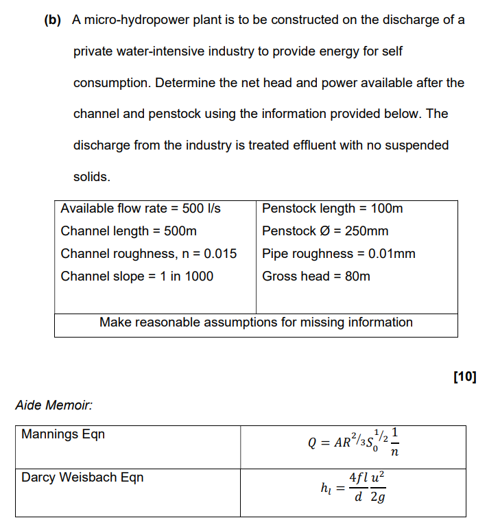 ( b ) A micro - hydropower plant is to be