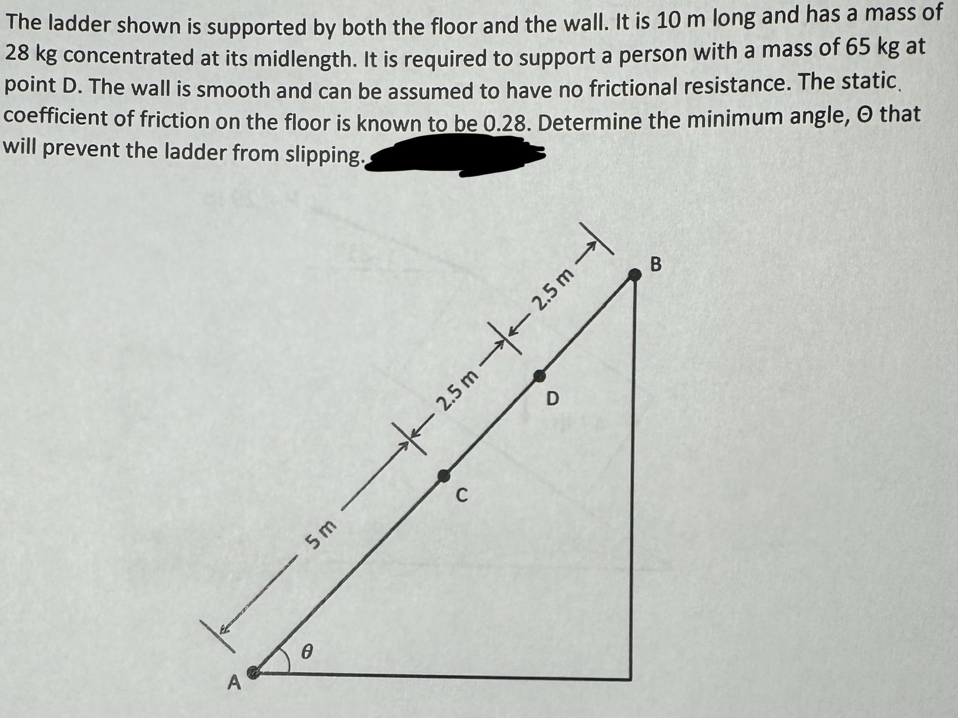 The ladder shown is supported by both the floor