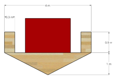 An 8 m long wooden barge floating in fresh water