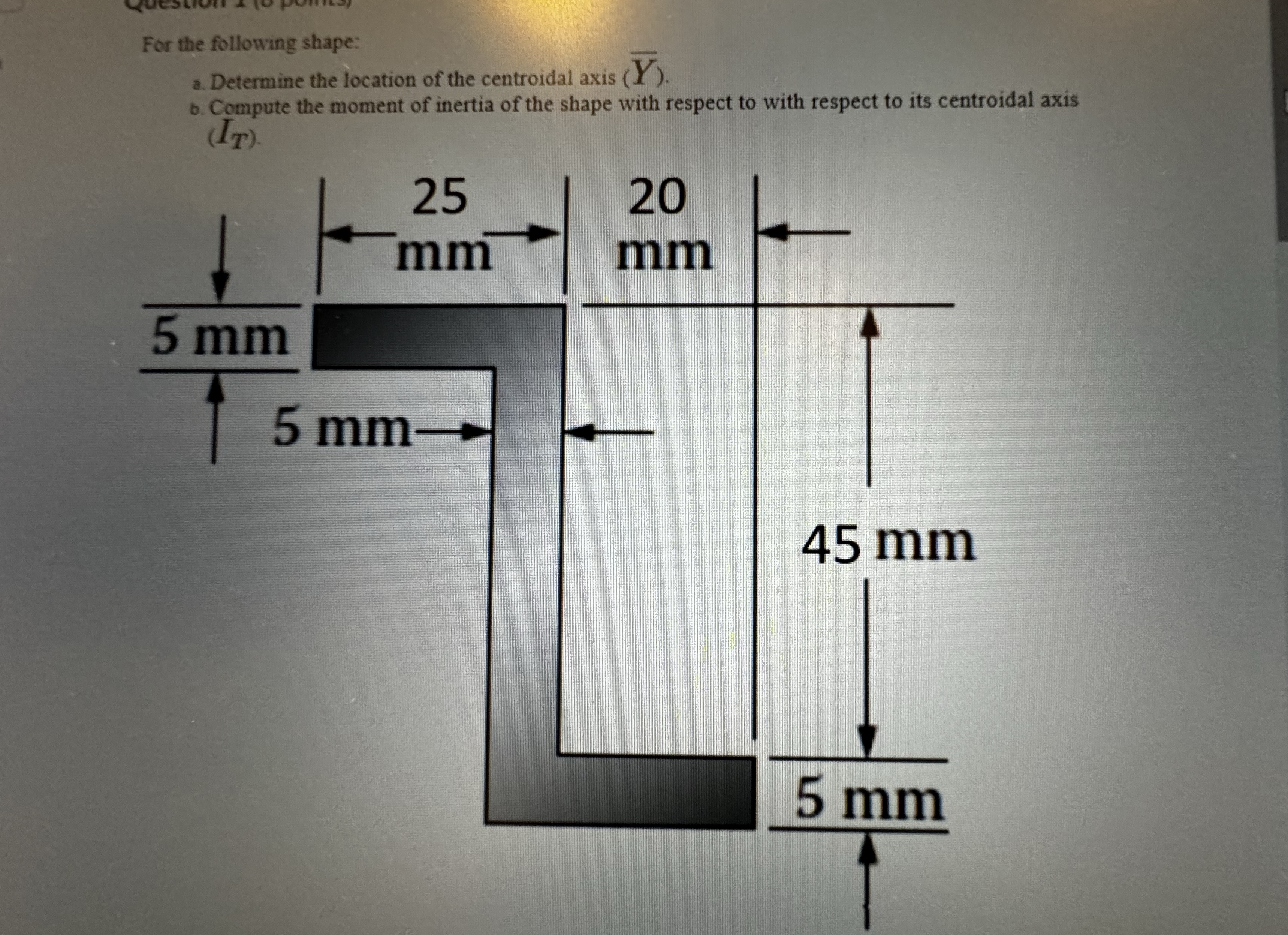 For the following shape Determine the location of