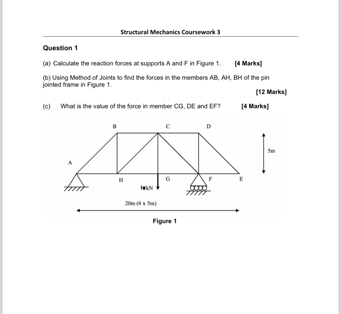 Structural Mechanics Coursework 3 Question 1 ( a