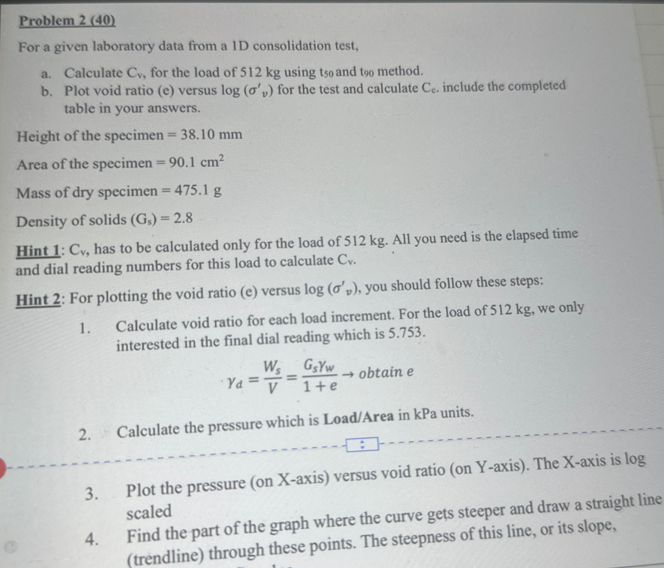 Problem 2 ( 4 0 ) For a given laboratory data