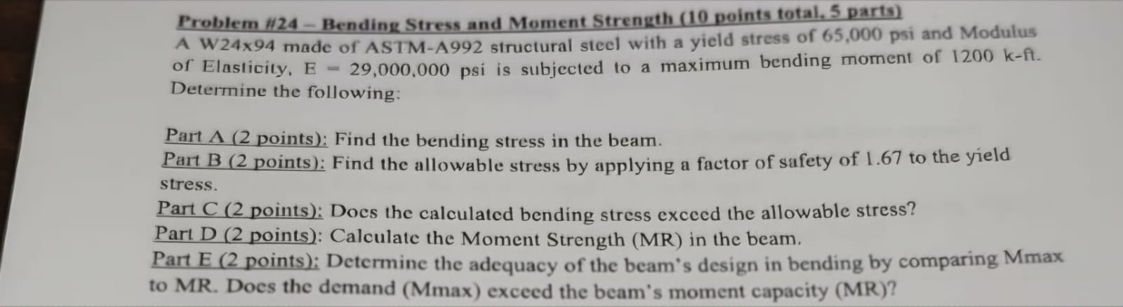 Problem # 2 4 - Bending Stress and Moment