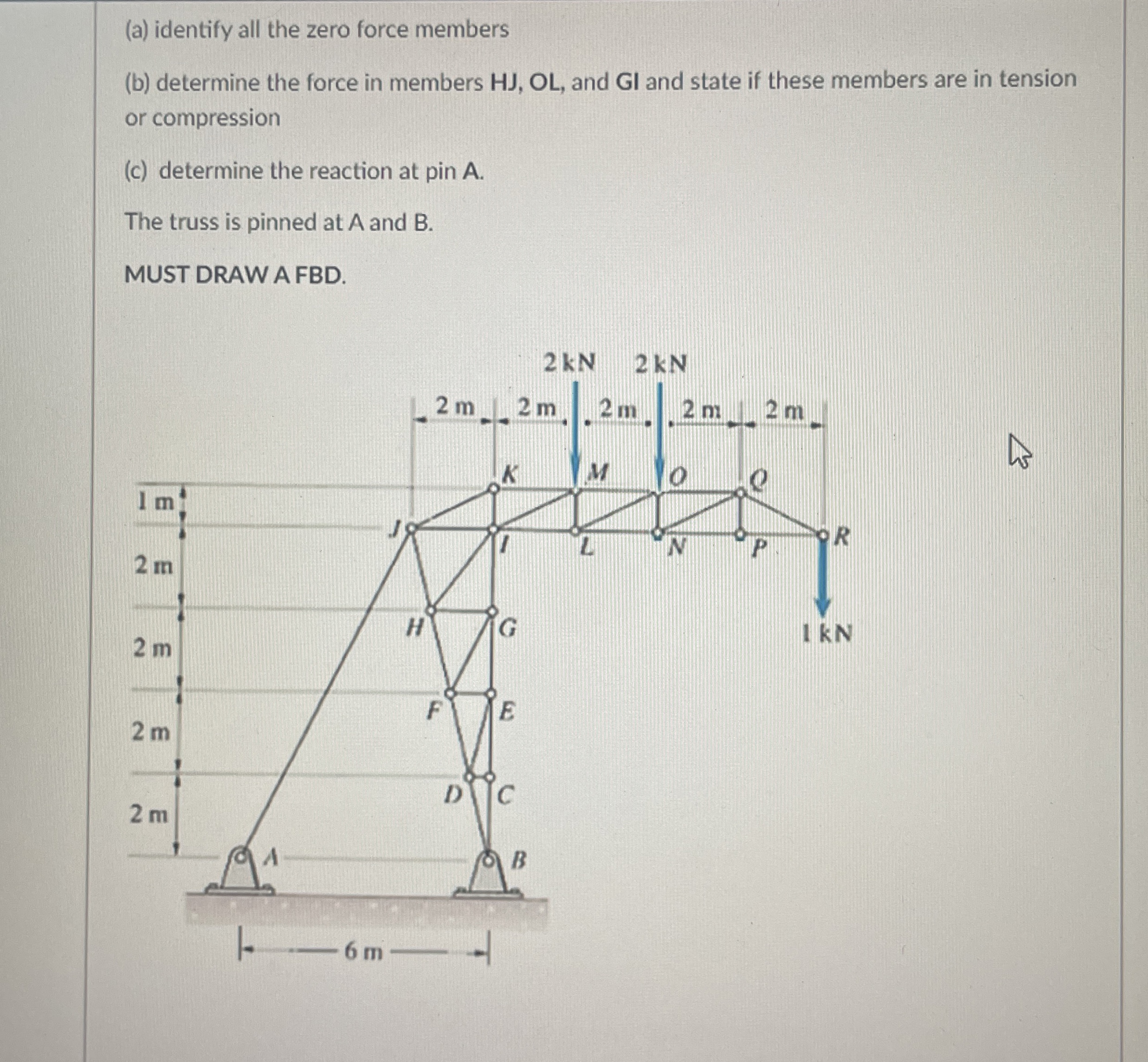 ( a ) identify all the zero force members ( b )