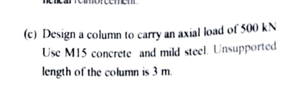 ( c ) Design a column to carry an axial load of 5