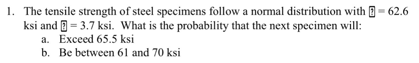 The tensile strength of steel specimens follow a