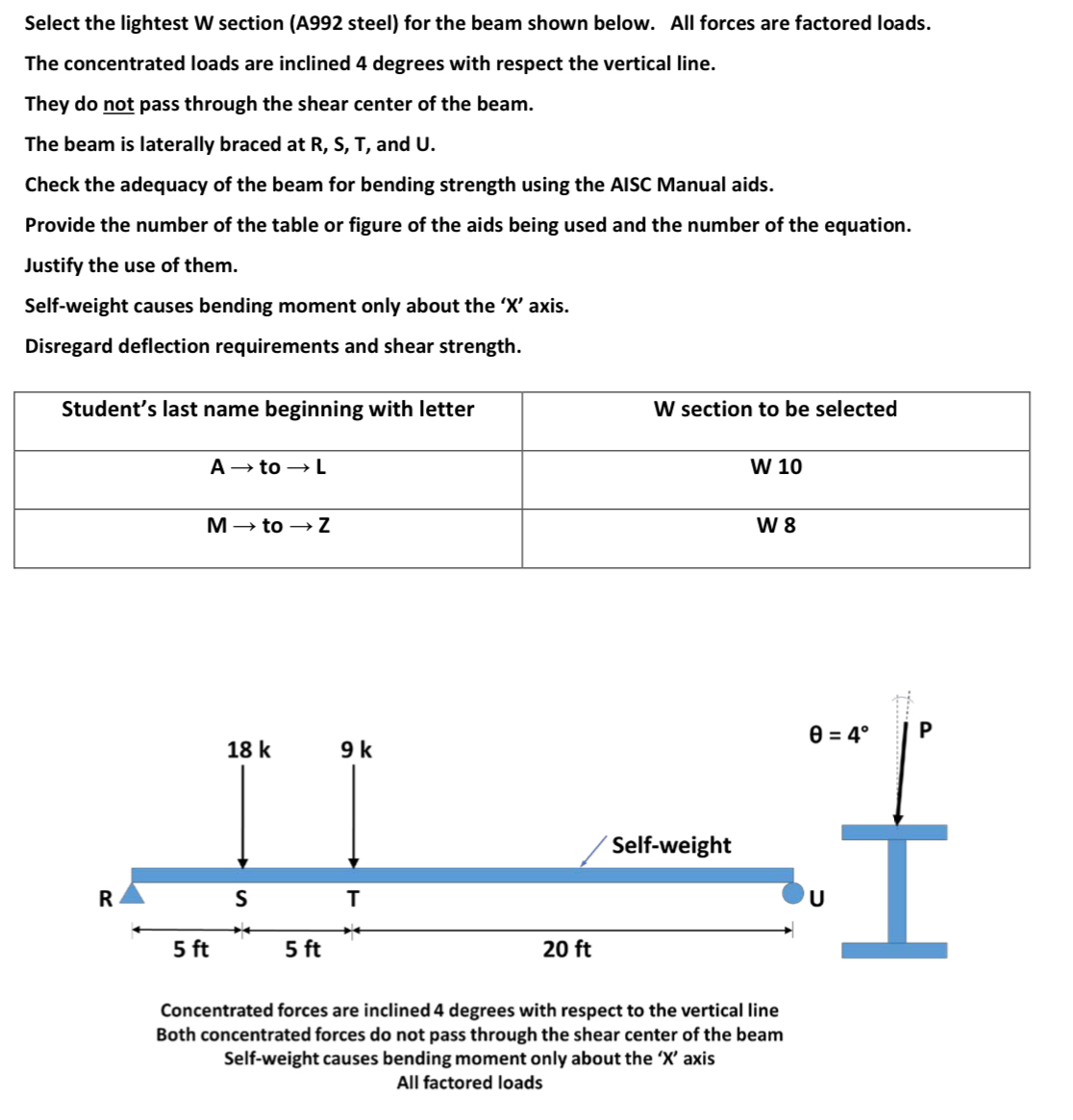Select the lightest W section ( A 9 9 2 steel )