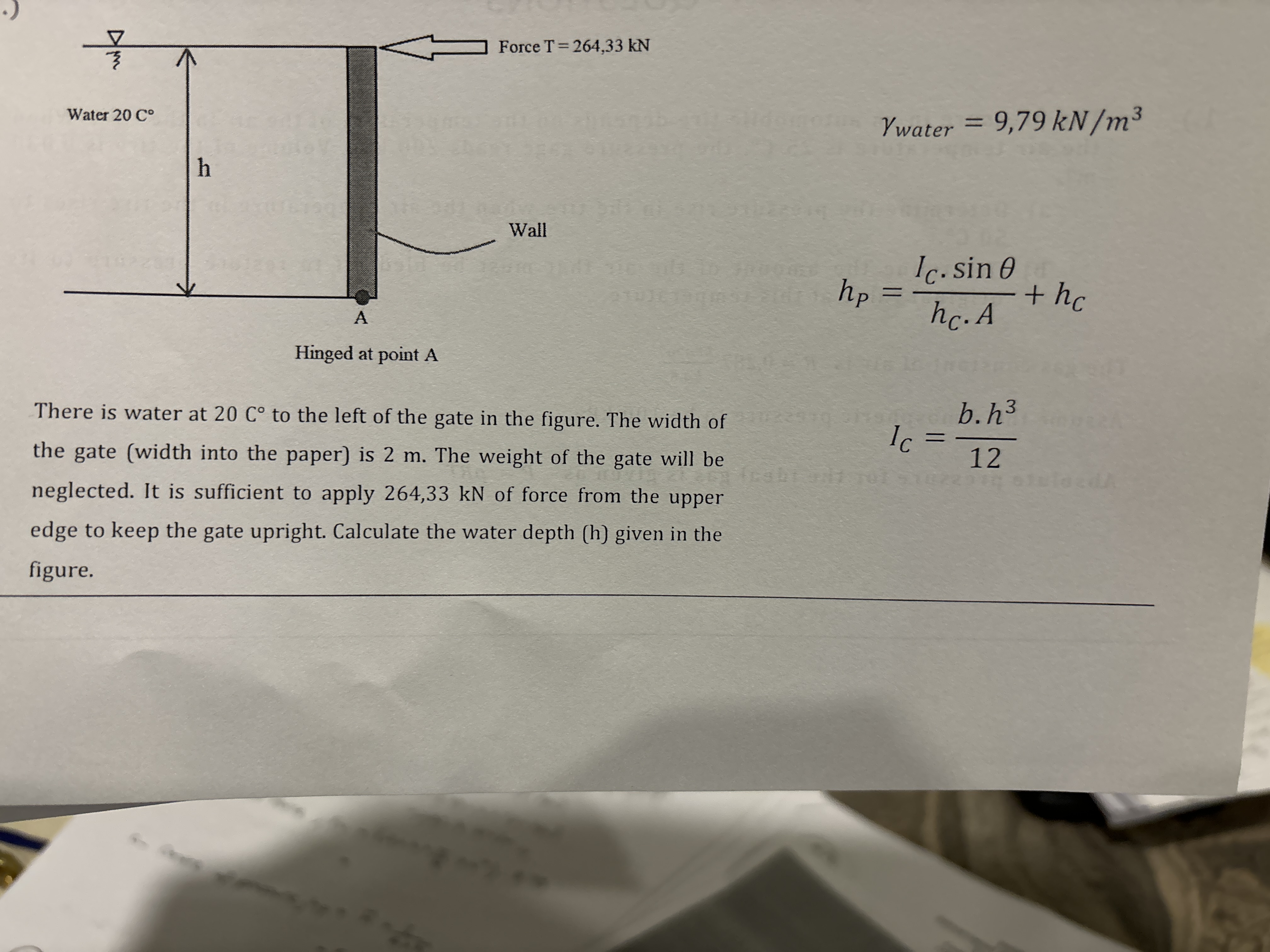 course fluid mechanics Hinged at point A w a t e