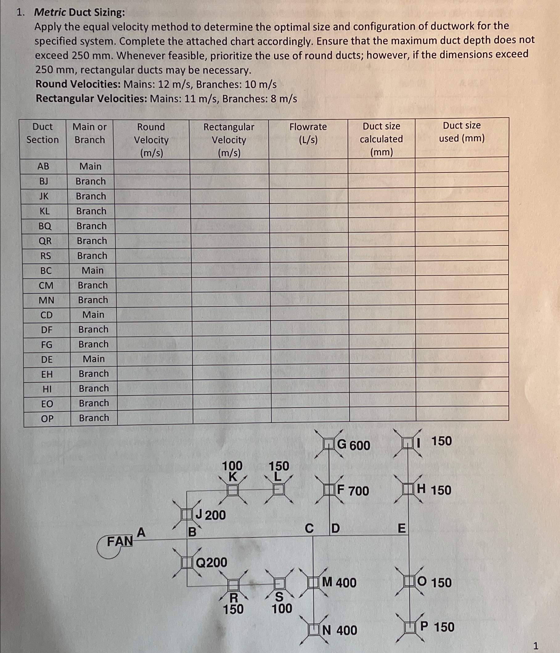 Metric Duct Sizing: Apply the equal velocity