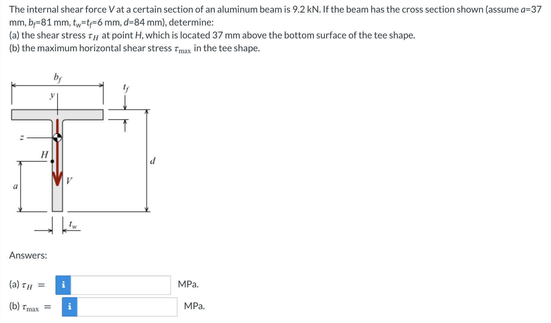 The internal shear force V at a certain section