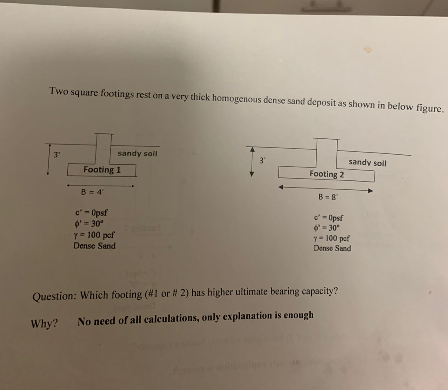 Two square footings rest on a very thick