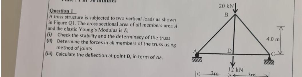 Question 1 A truss structure is subjected to two