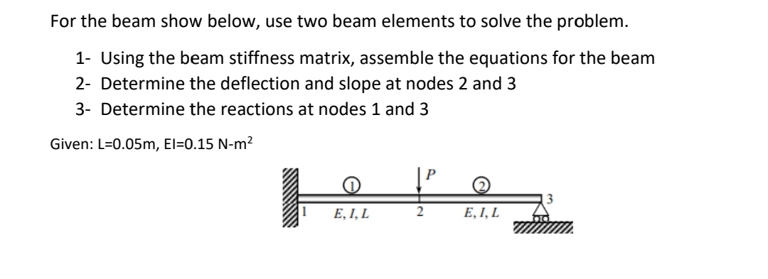 For the beam show below, use two beam elements to