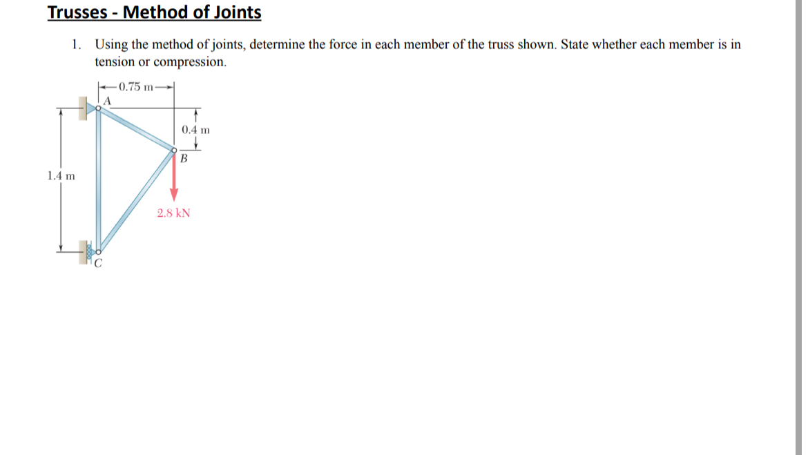 Trusses - Method of Joints Using the method of