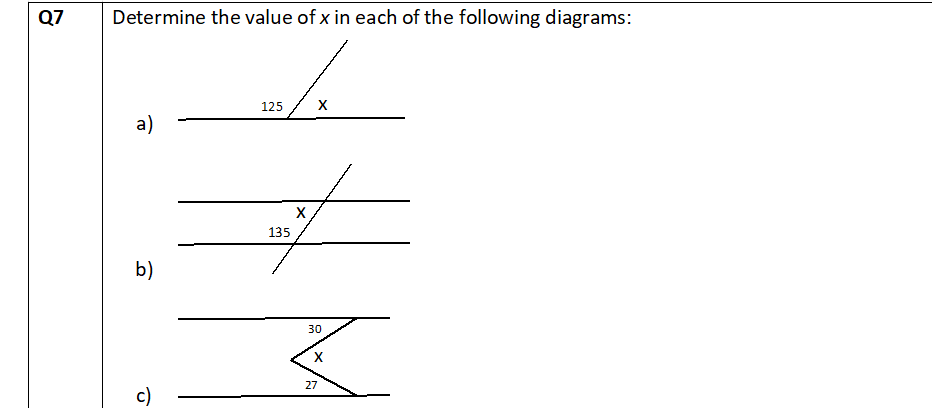 Determine the value of x in each of the following