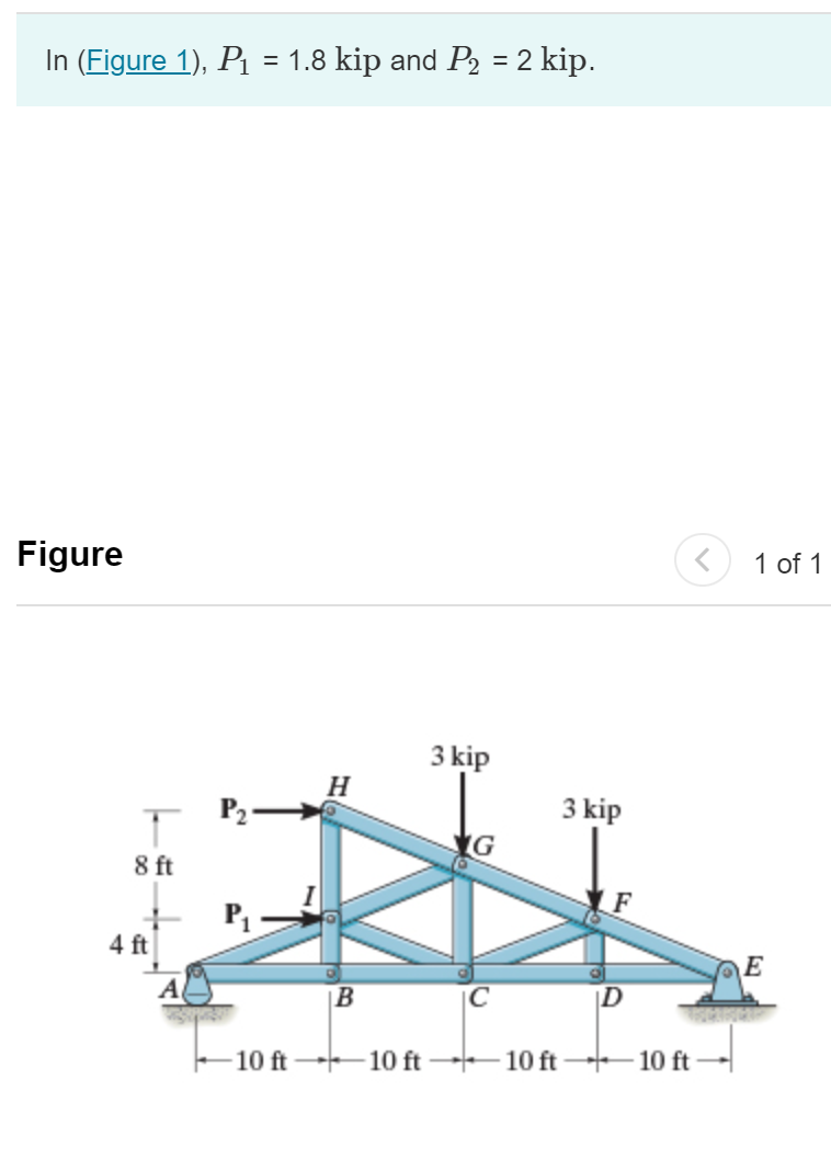 In ( Figure 1 ) , P 1 = 1 . 8 kip and P 2 = 2