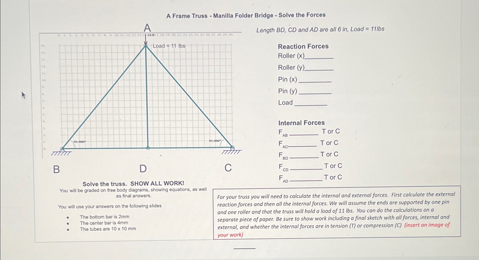 A Frame Truss - Manilla Folder Bridge - Solve the