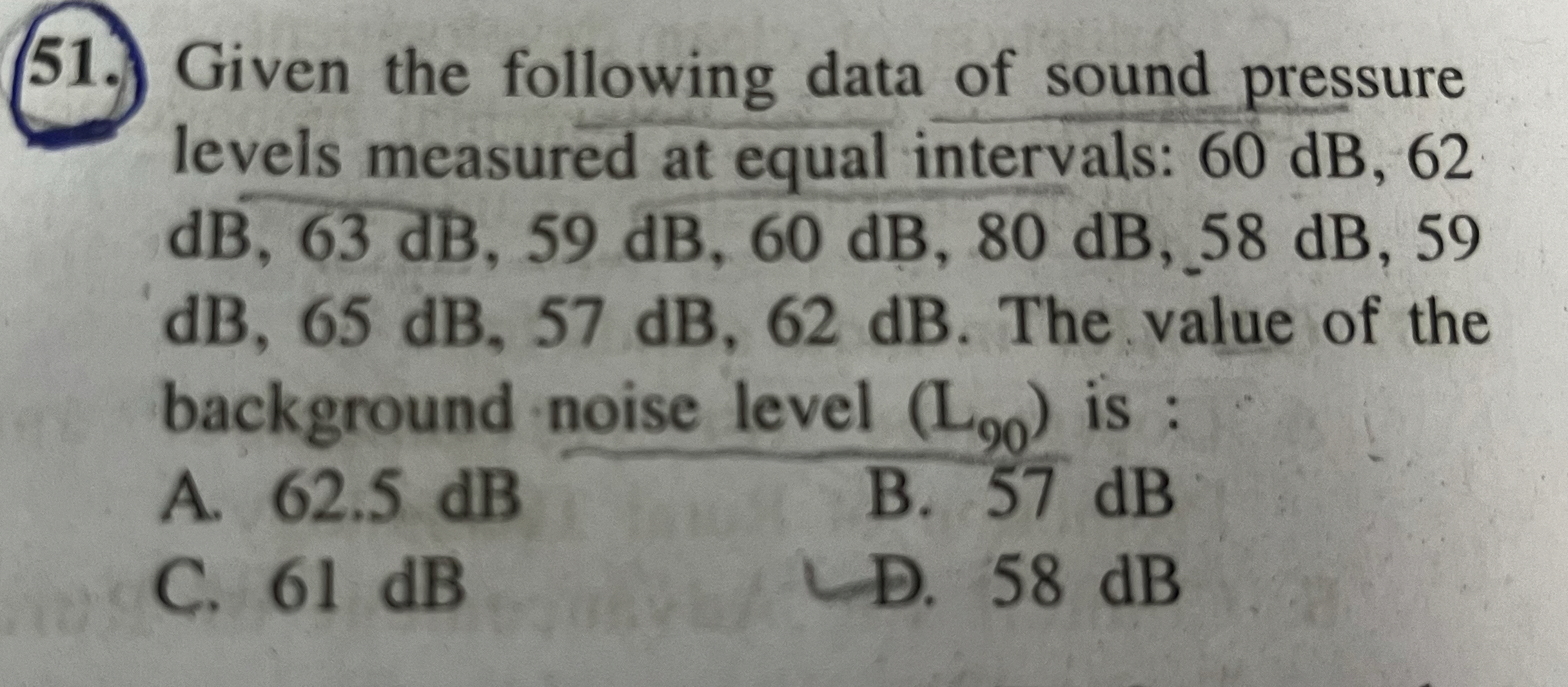 Given the following data of sound pressure levels
