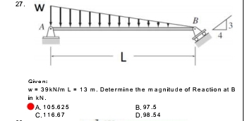 Given: w = 3 9 k N m L = 1 3 m . Determine the m