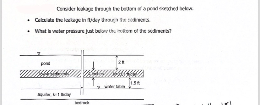 Consider leakage through the bottom of a pond