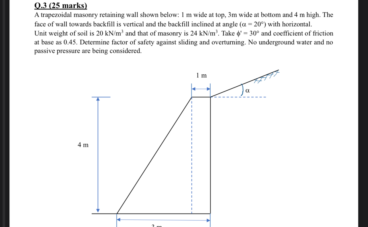 0 . 3 ( 2 5 marks ) A trapezoidal masonry