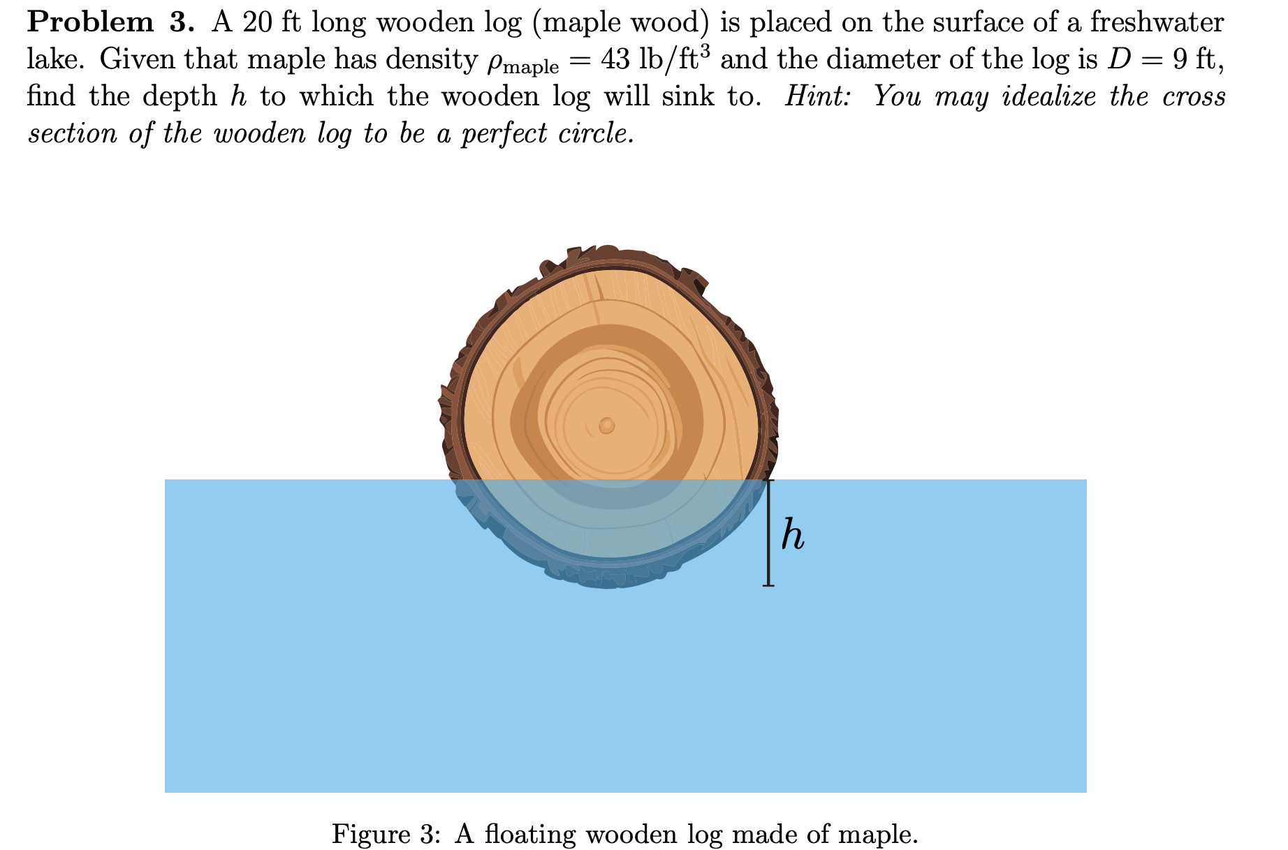 Problem 3 . A 2 0 f t long wooden l o g ( maple