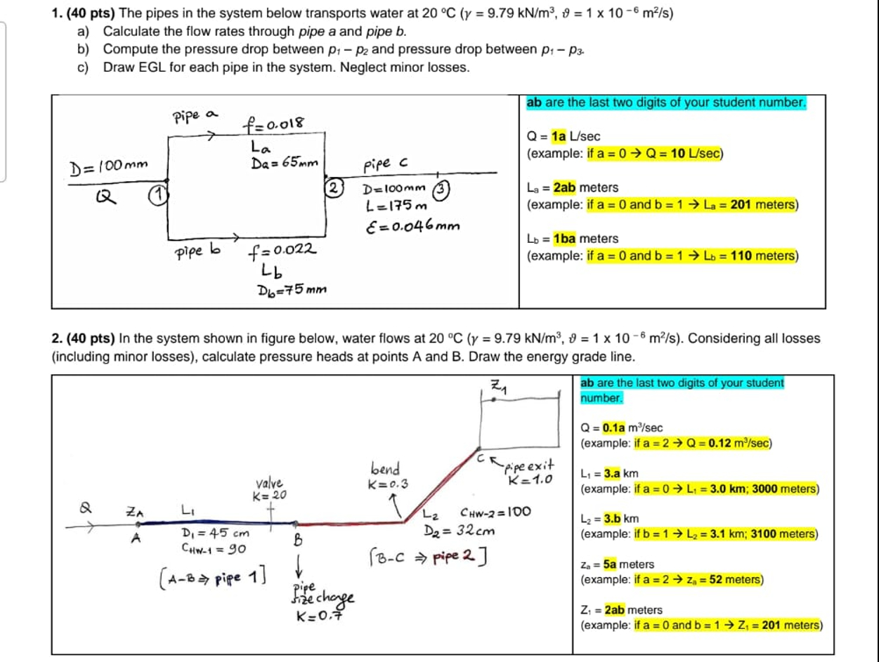 ( 4 0 p t s ) The pipes in the system below