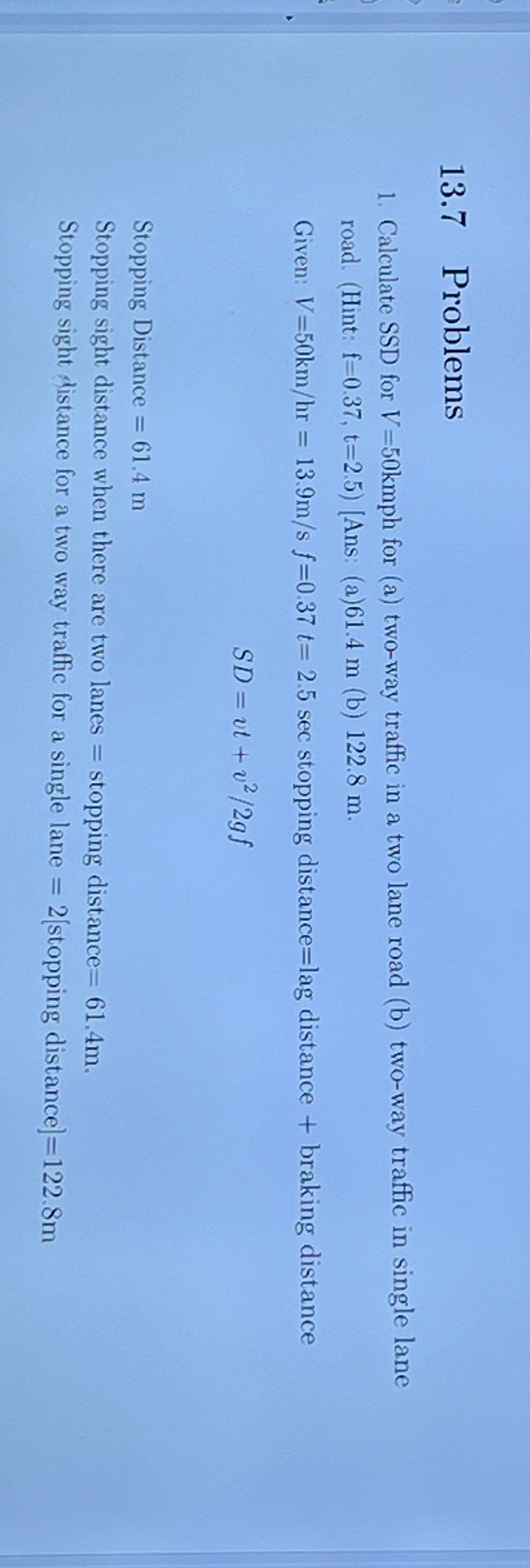1 3 . 7 Problems Calculate SSD for V = 5 0 k m p