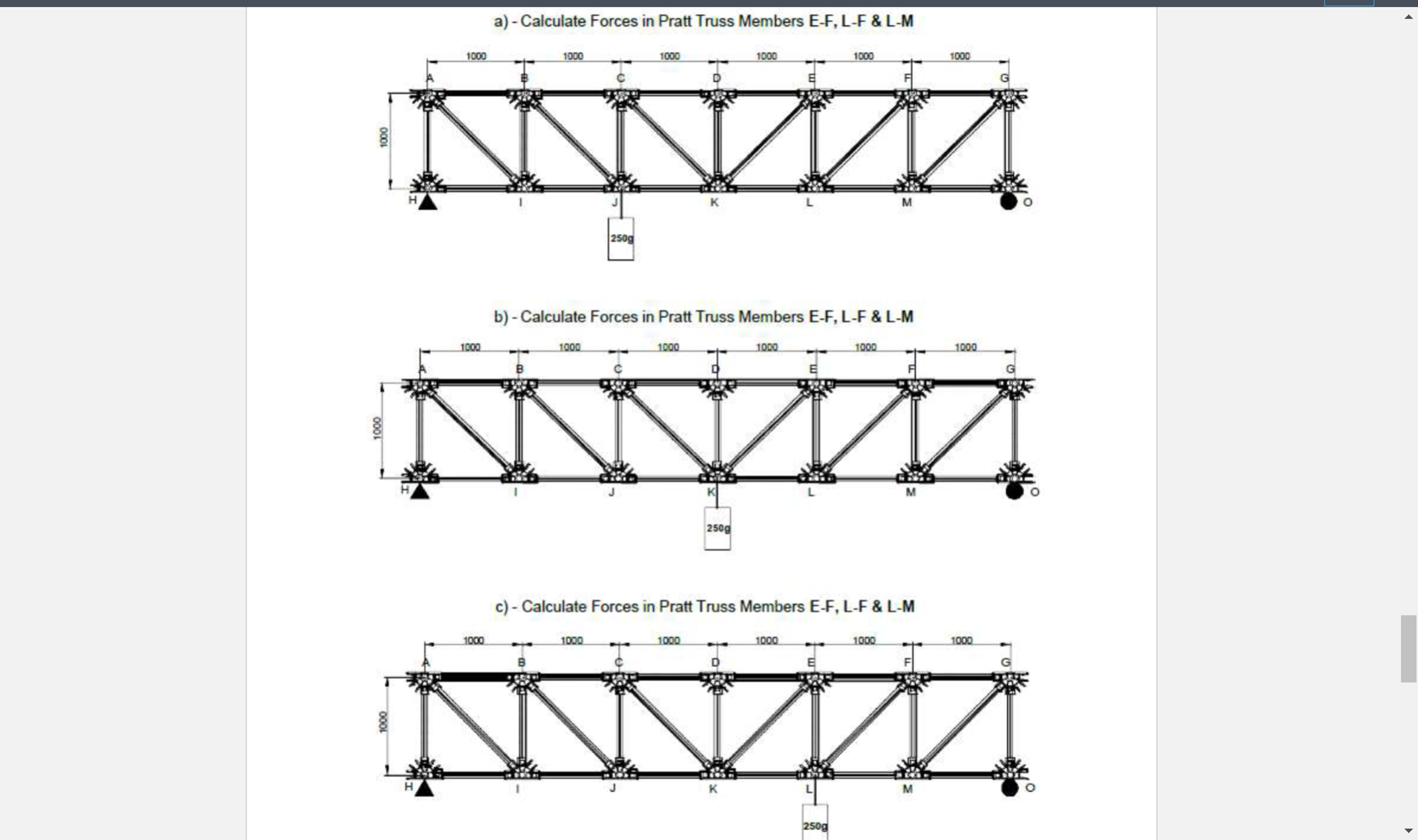 a ) - Calculate Forces in Pratt Truss Members E -