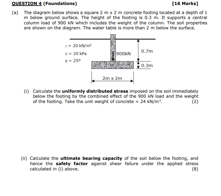 QUESTION 4 ( Foundations ) ( a ) The diagram
