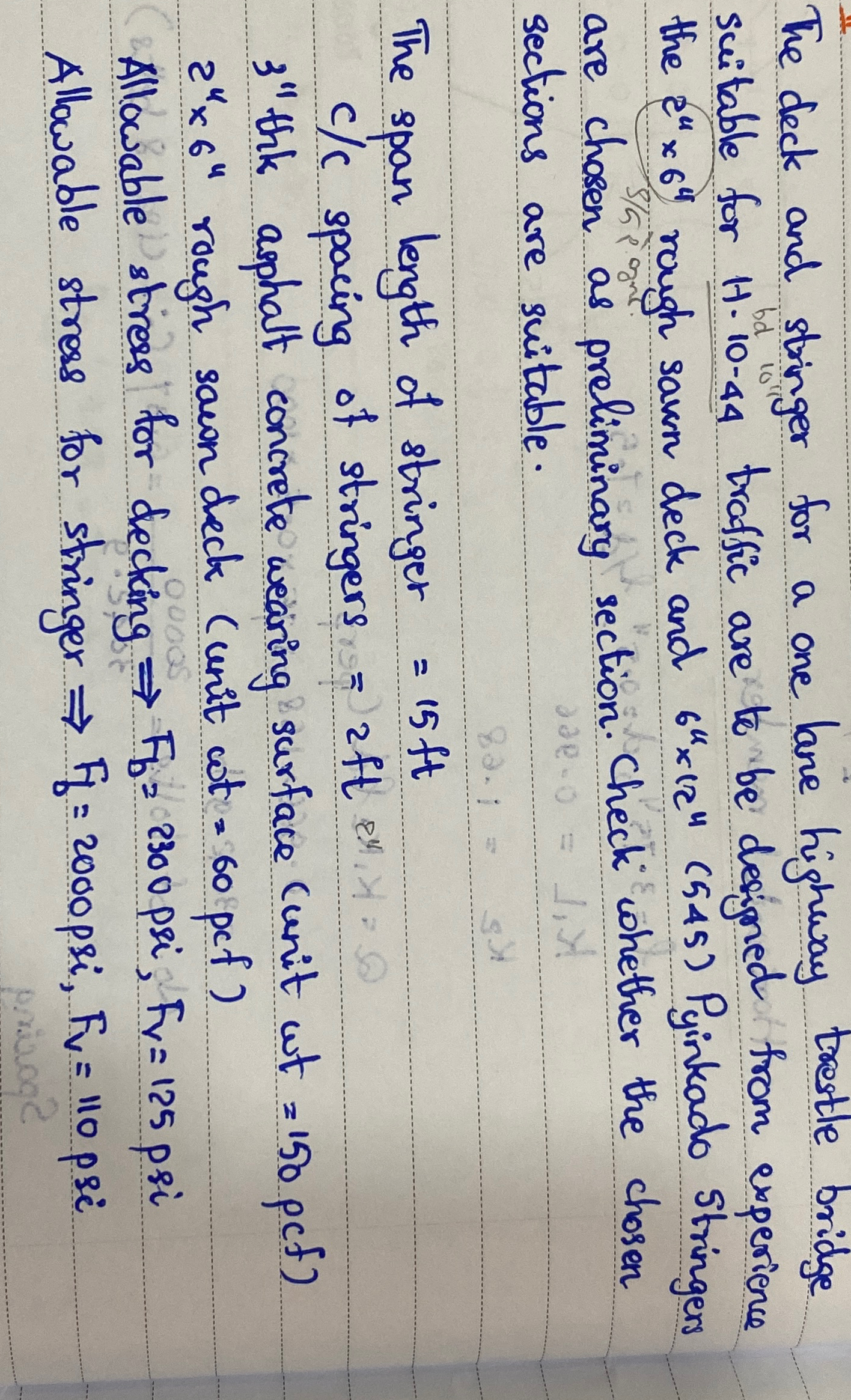 The deck and stringer for a one lane highway