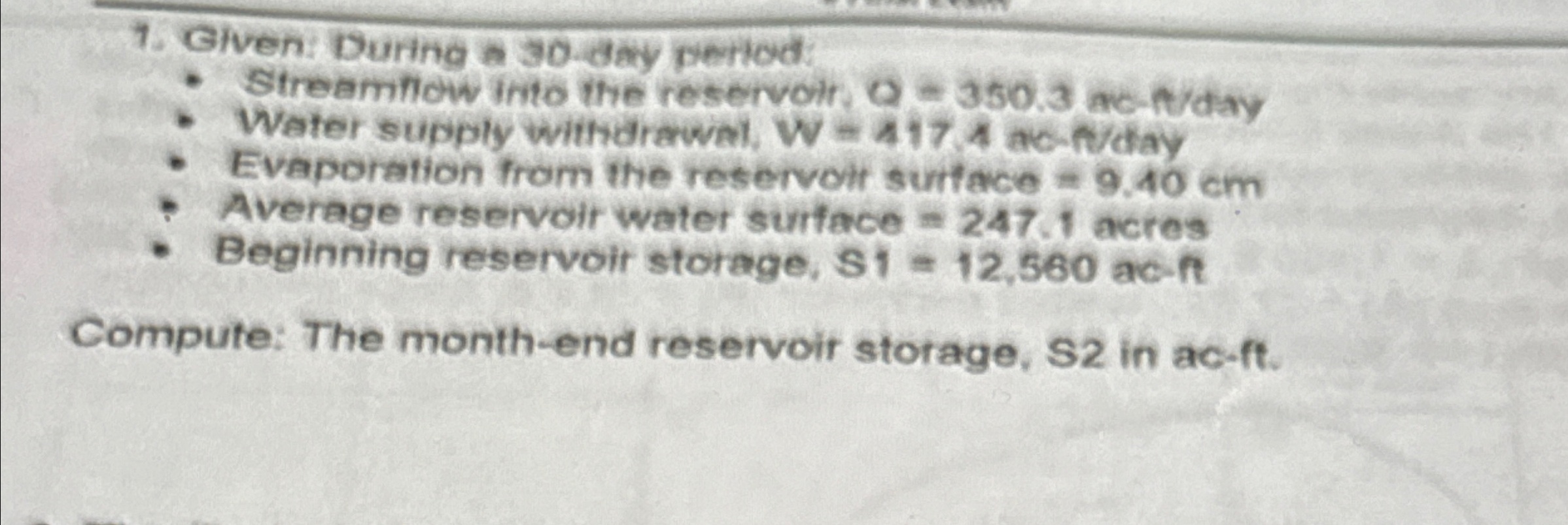Glven: During a 3 0 - day period: Streamilow into
