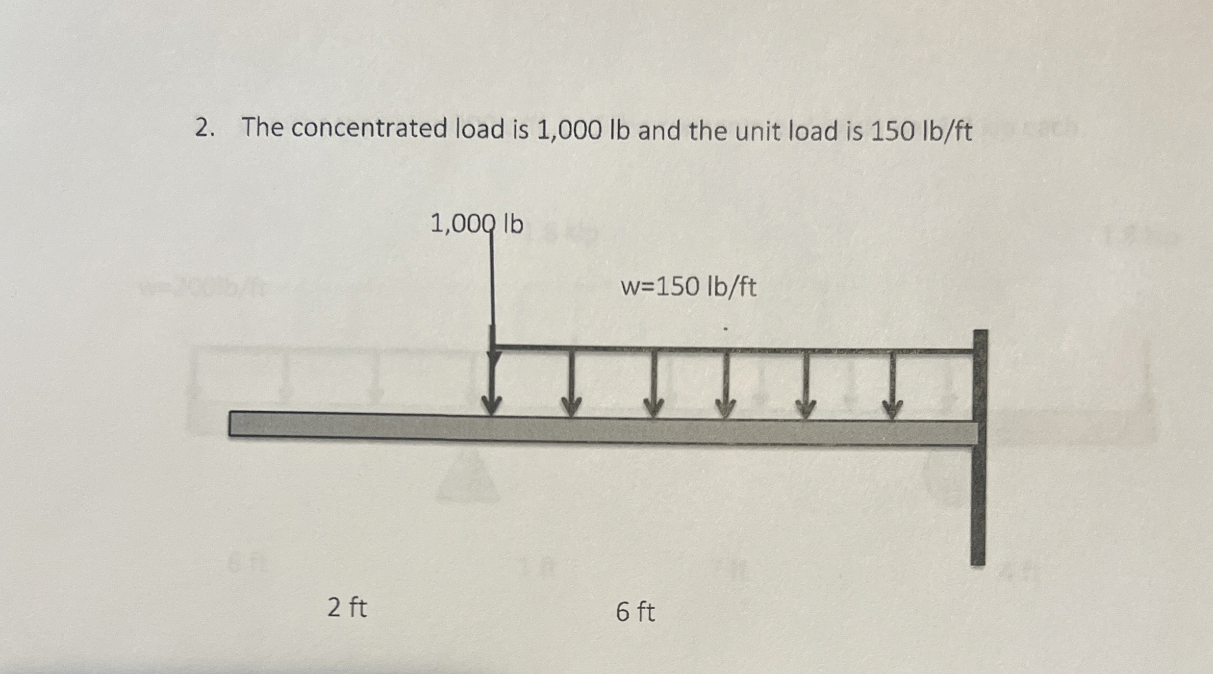 The concentrated load is 1 , 0 0 0 l b and the