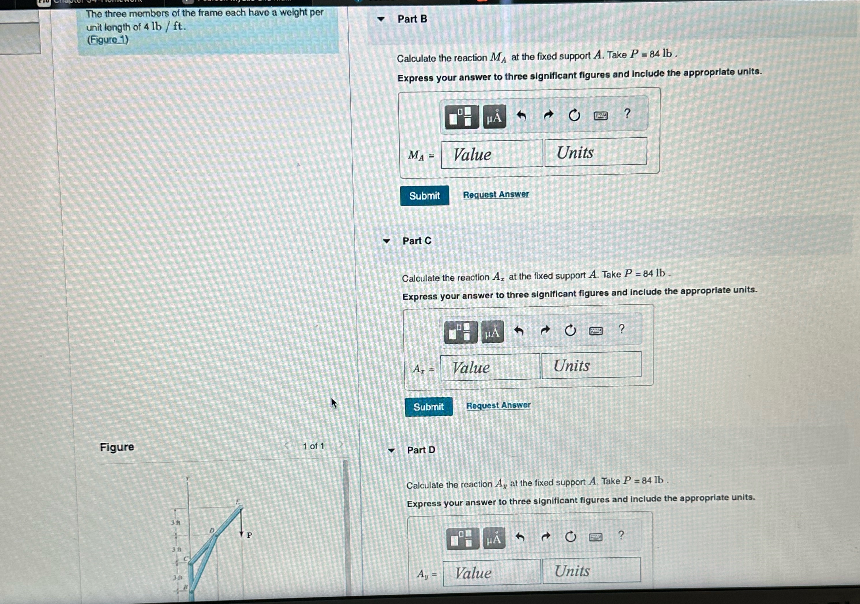 The three members of the frame each have a weight