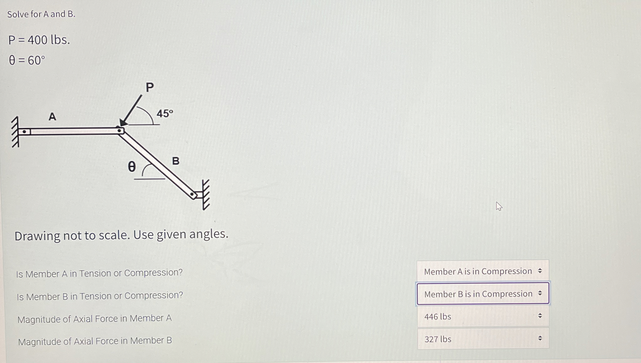 Solve for A and B . P = 4 0 0 l b s . = 6 0