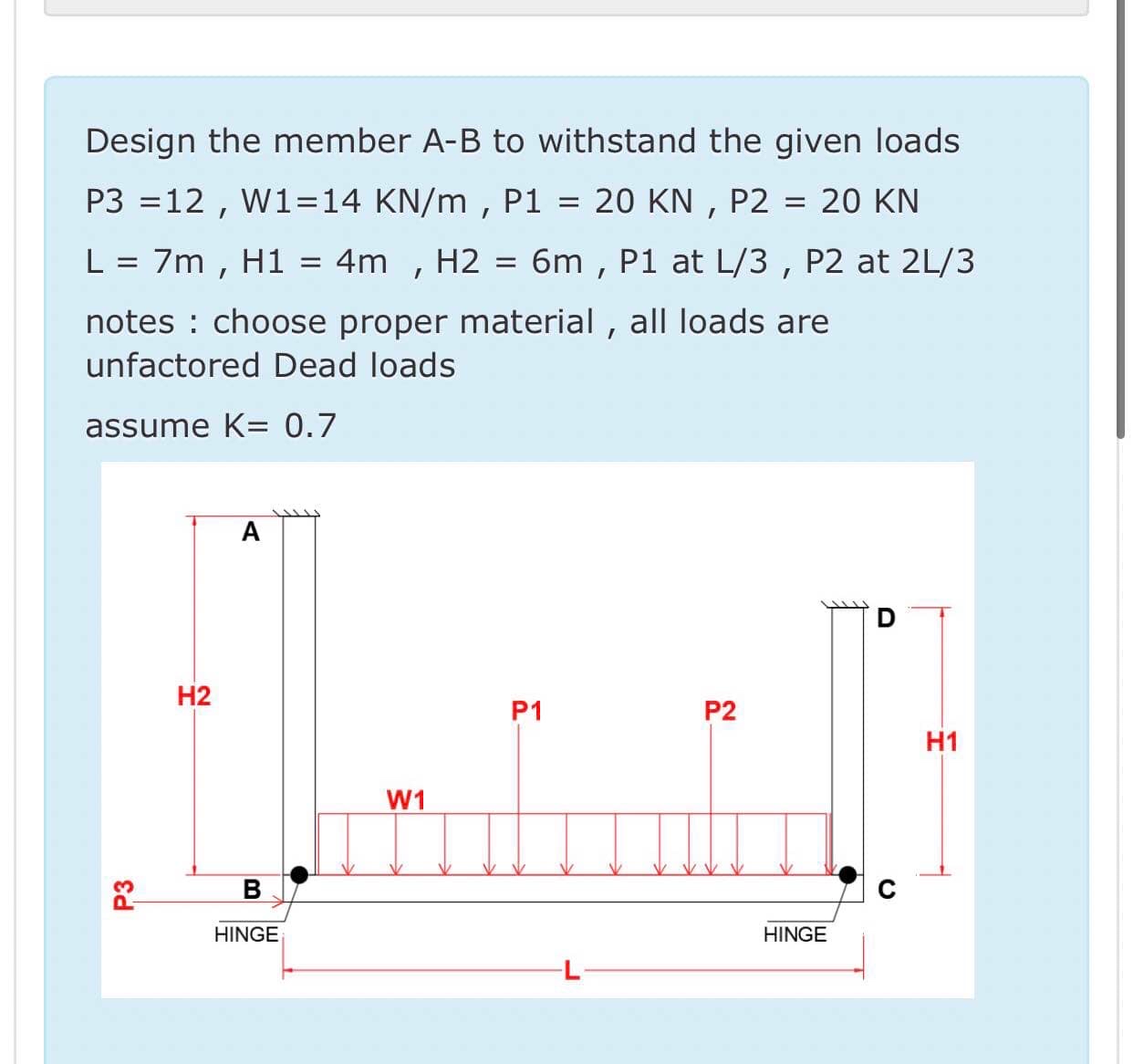 Design the member A - B to withstand the given