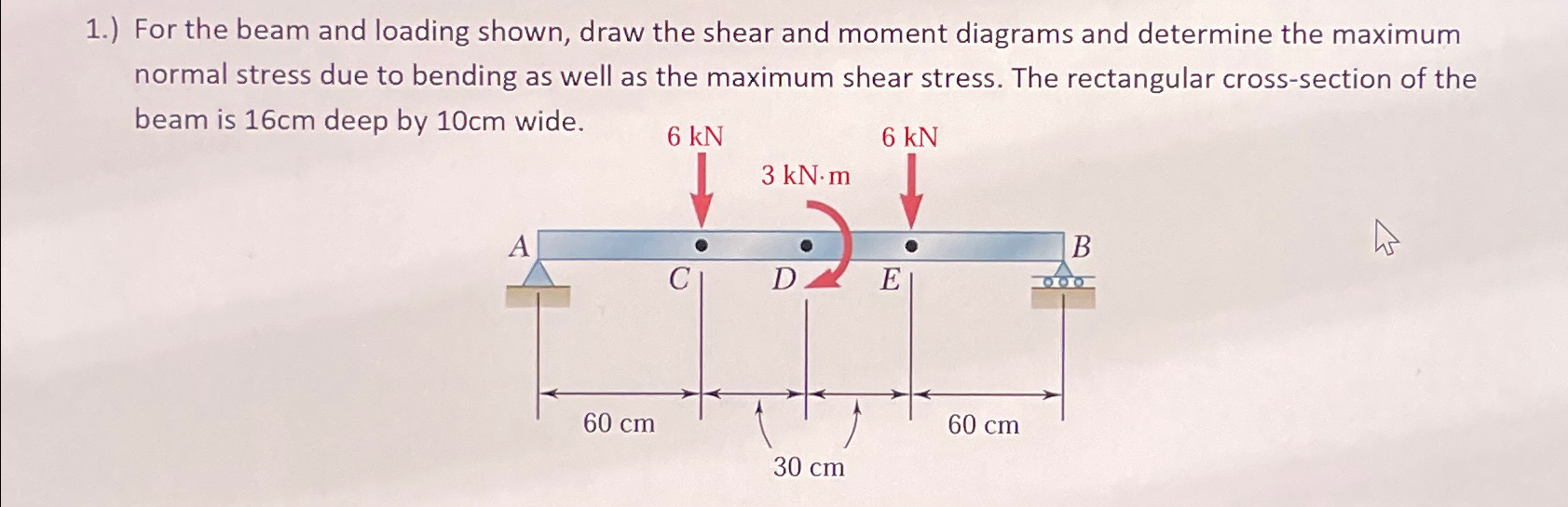 1 . ) For the beam and loading shown, draw the