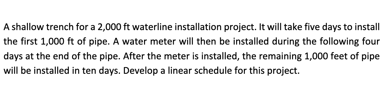 A shallow trench for a 2 , 0 0 0 ft waterline