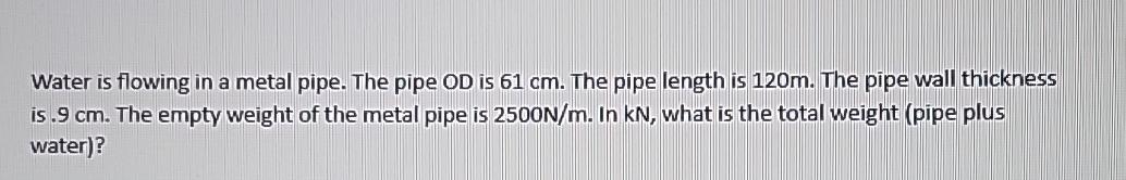 Water is flowing in a metal pipe. The pipe OD is